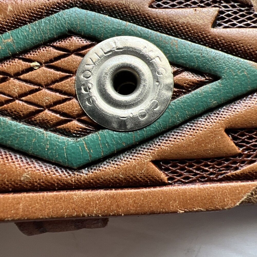SEARS Brown Tooled Leather Belt Painted Western Aztec Southwest Buckle USA Sz 23 - Picture 6 of 10